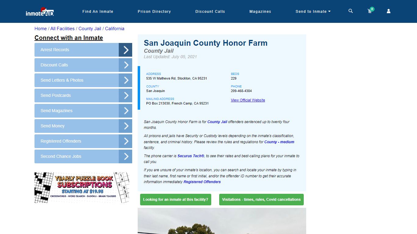 San Joaquin County Honor Farm - Inmate Locator - Stockton, CA