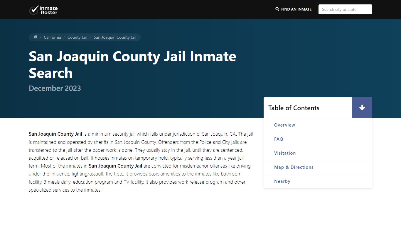 Inmate Search | San Joaquin County Jail - French Camp, CA